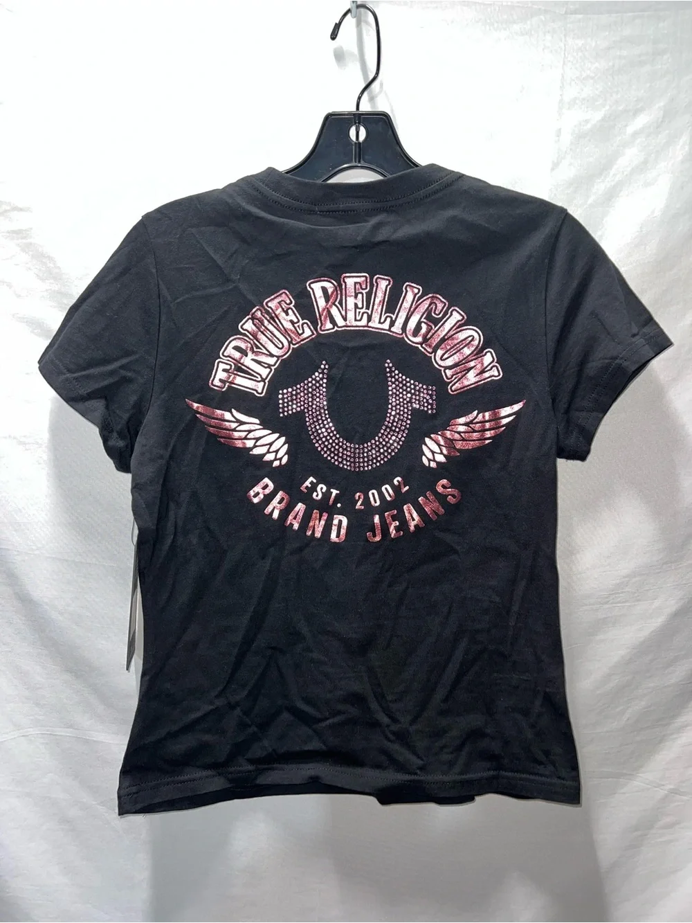 True Religion Black Tee with Pink Accent Logo - Short Sleeve